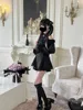 Bow Lace Patchwork Slim Fit Long Sleeve Dress for Women+ High Waist Ruffles Shorts 2025 Early Autumn New Two Piece Sets 3