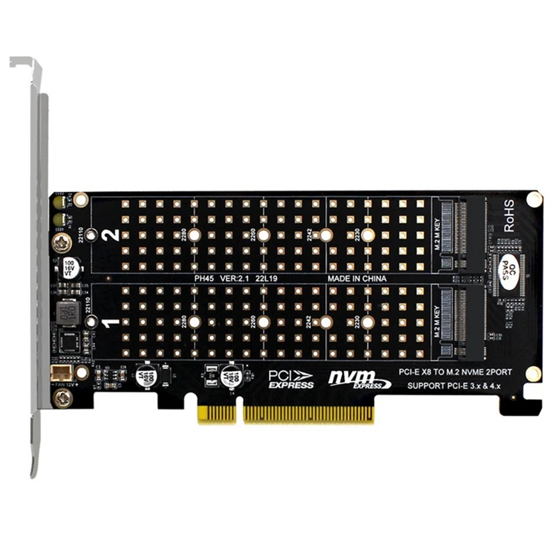 PCI E X8 더블 디스크 RAID 카드 NVME M.2 M 키 SSD 확장 어댑터, 확장 듀얼 NVME RAID PCI E