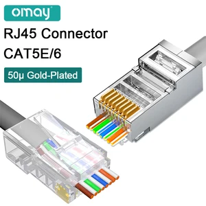 Соединители OMAY CAT6 CAT7 CAT5E RJ45 проходные модульные сетевые вилки UTP 3/50 МК Позолоченные 8P8C обжимные концы для кабеля Ethernet