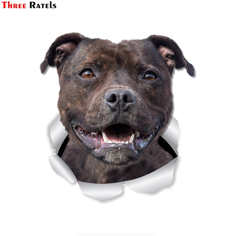 Three Ratels FTC-1055 Happy Staffie Dog American Staffordshire Terrier 3D Sticker Decals For Walls Cars Toilet Refrigerator