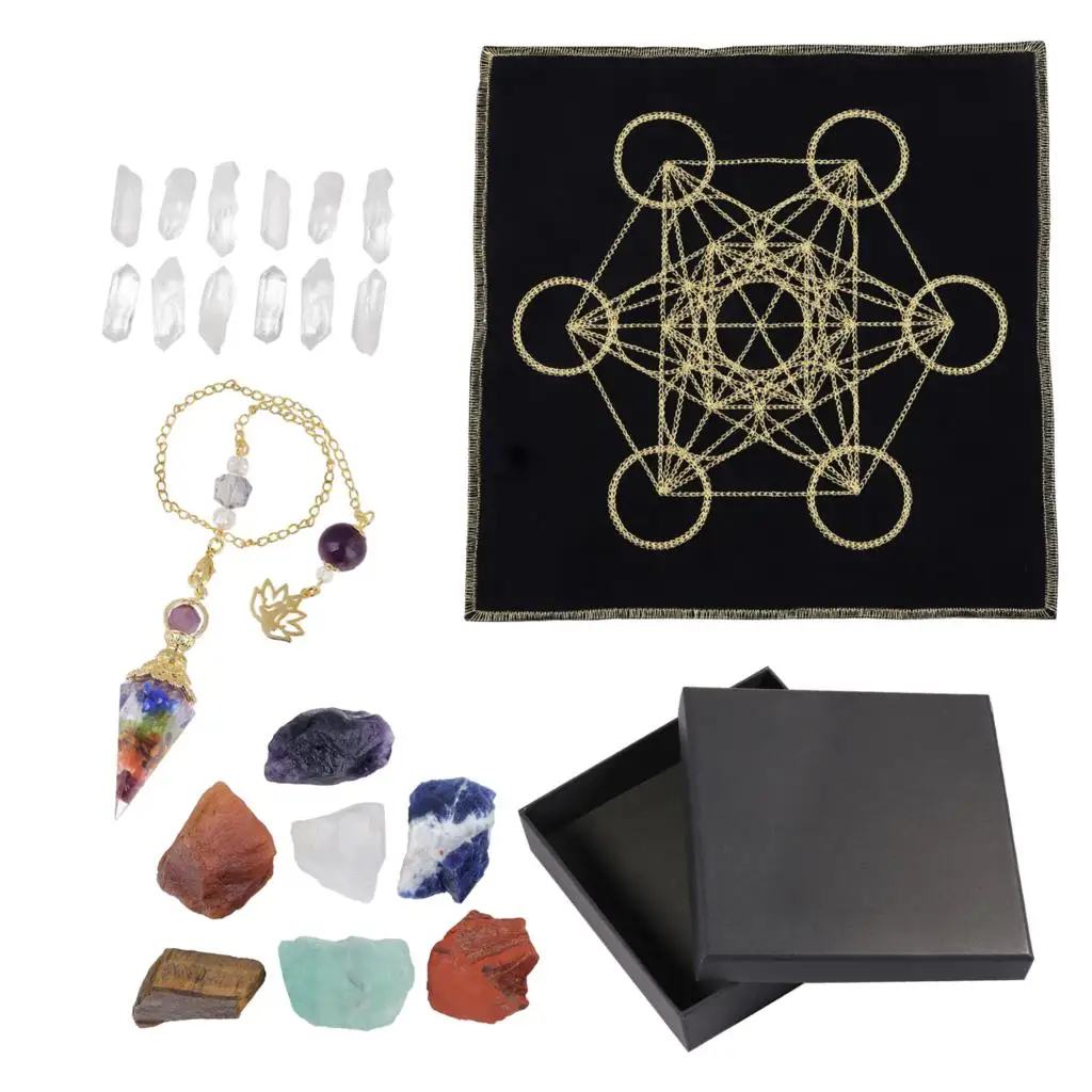 Healing Crystal Stone Totem Mat Meditation Kit For Beginners Divination Wiccan Altar Supplies Witchcraft Chakra Balancing