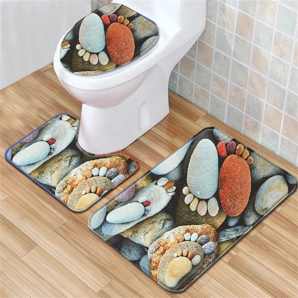 

Cobble Combination Pattern Bathroom Carpet Cover Printed Bathroom non-slip Carpet Toilet Seat mat Super soft and Absorb water