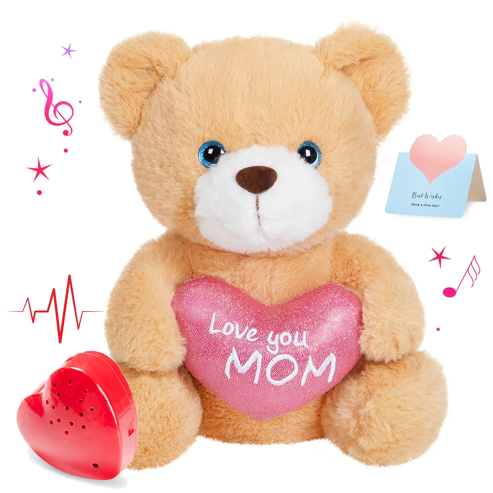 25cm Recordable Lovely Bear Plush Toy Easy to Clean Mother's Day Gift Soft Cute Doll Stuffed Animals for Girls Children Pillows