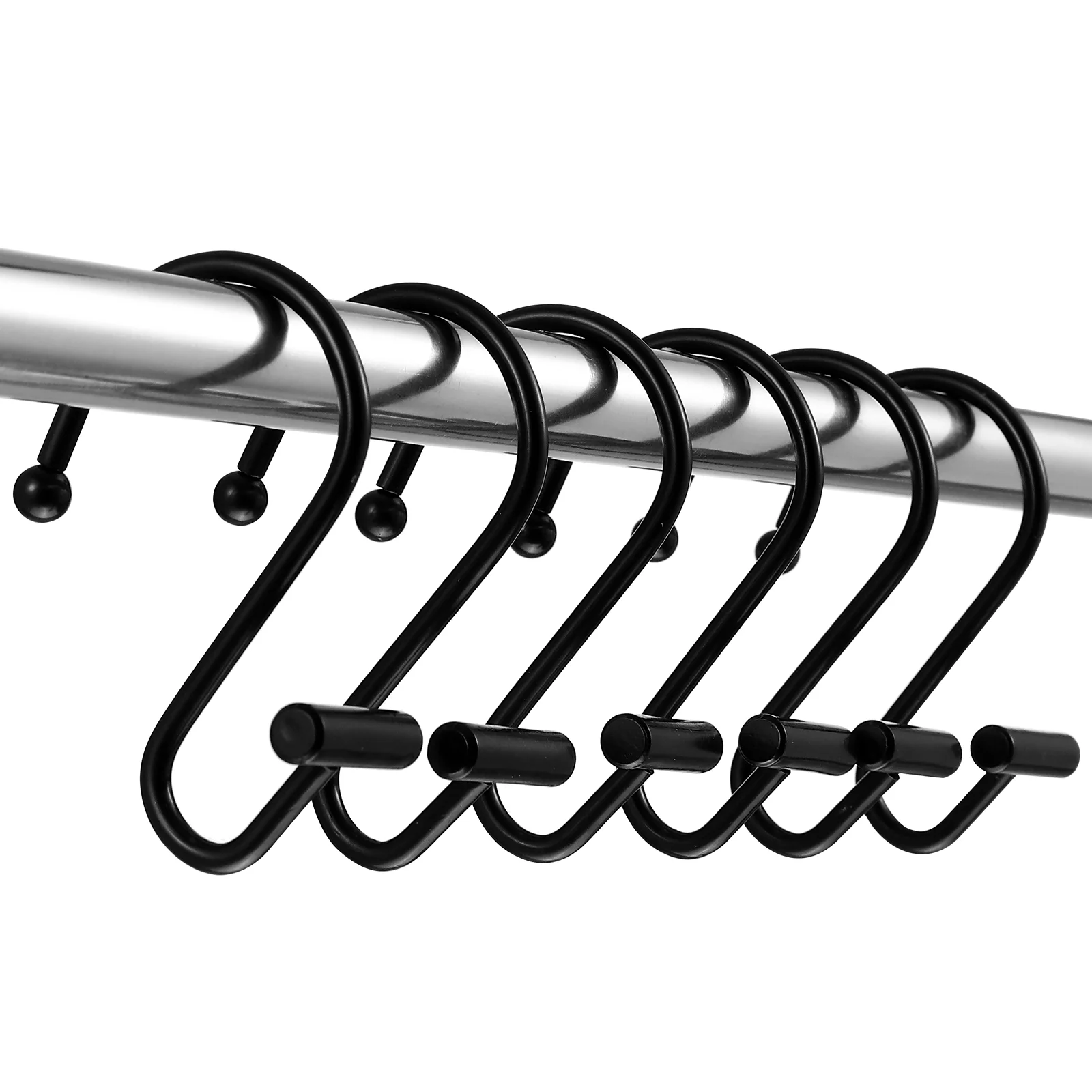 Bathroom Curtain Hooks Shower Curtain Rings Stainless Steel Black Anti-Drop Double