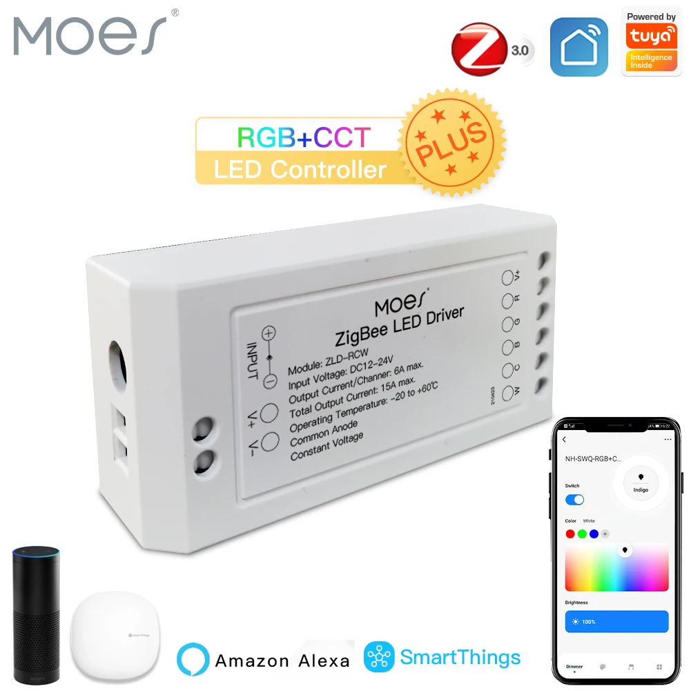 MOES ZigBee Smart Dimmer Module Swtich RGB CCT for LED Strip Smart Life Tuya App Control with Alexa Echo Goolge Home smart light switch led dimmer switch led dimmer controller smart dimmer switch lamp dimmer led strip switch led string dimmer power cords dimmer switch