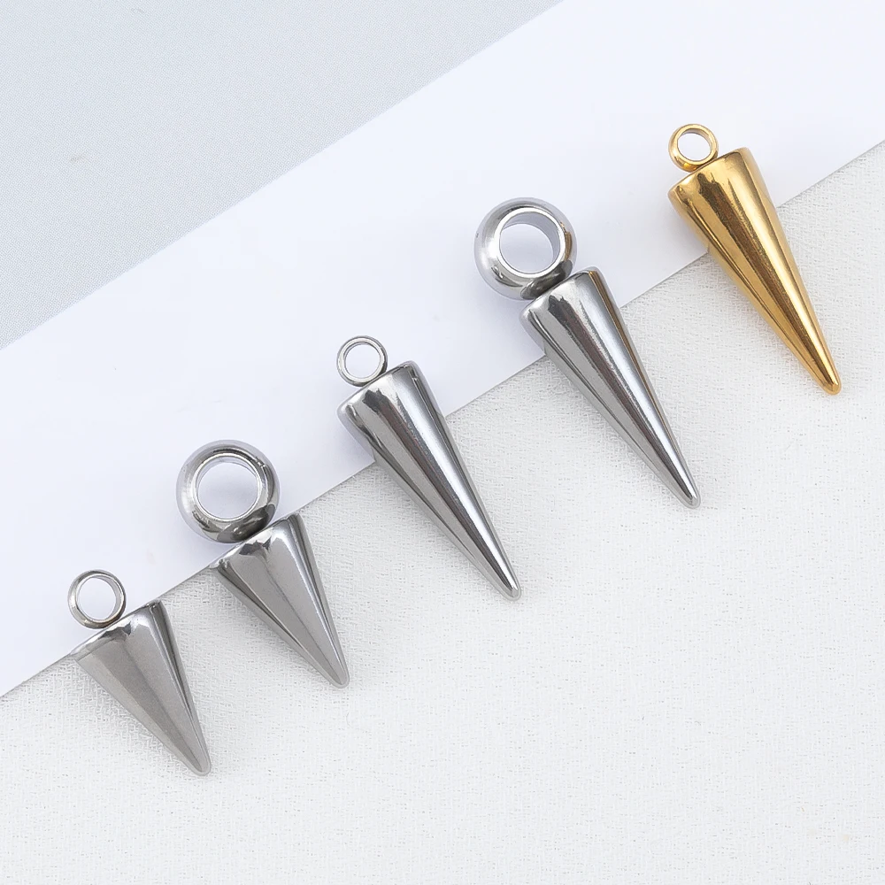 10PCS Retro Kegel Charms Anhänger Kein Verblassen Edelstahl Spike Perlen Anhänger für Frauen Mann Schmuck Machen Hoop Ohrring Erkenntnisse – Detail 5