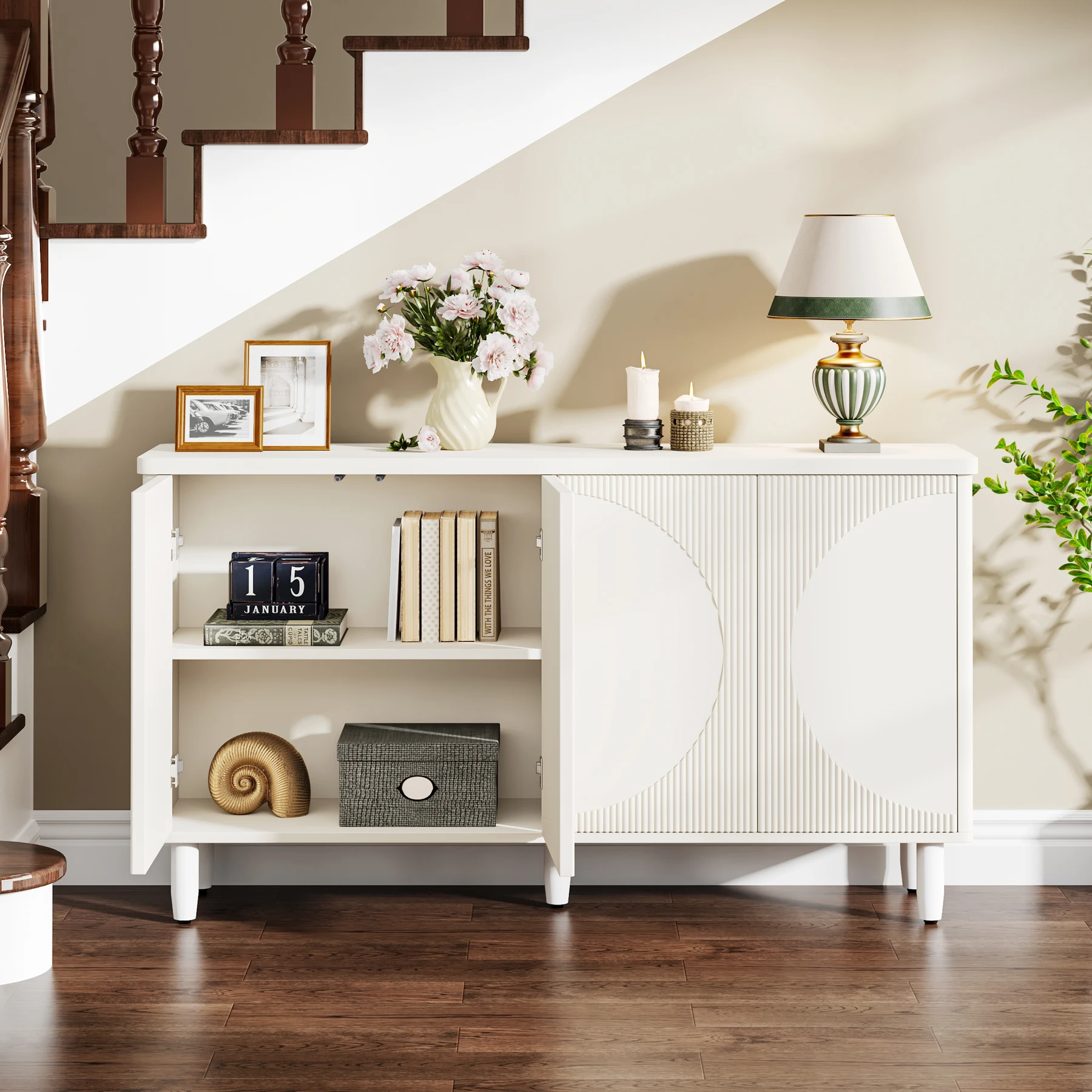 Tribesigns Buffet Cabinet Sideboard with Storage, 59.4-Inch White Storage Cabinet Modern Sideboard Buffet Table with Doors 3