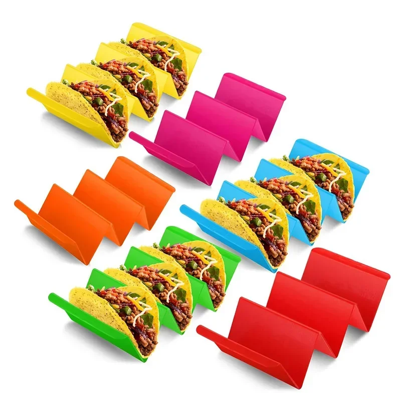 Colorful Taco Holder Stands Set of 6 Premium Large Taco Tray Plates Holds Up To 3 or 2 Each PP Health Material Kitchen Gadgets