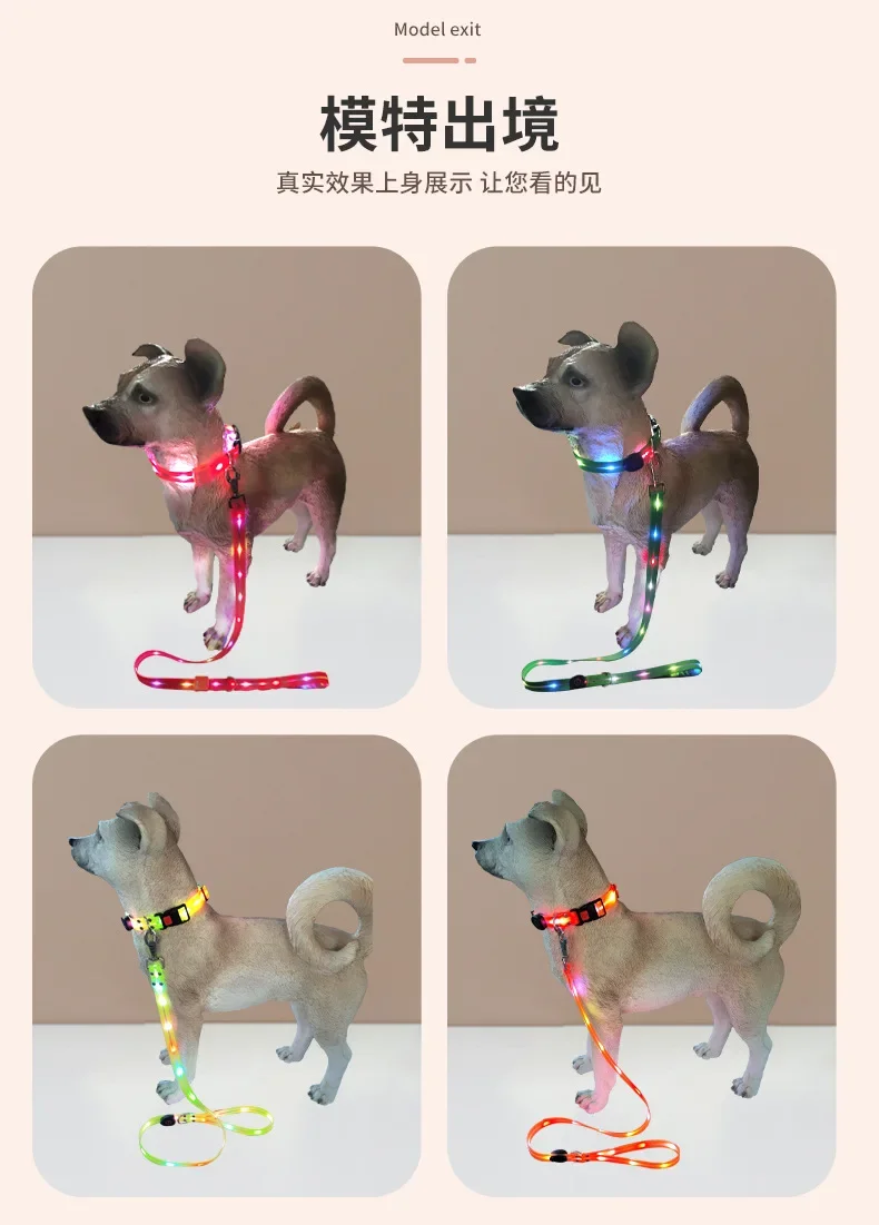 New LED Dog Collar Luminous Pet Supplies Dog Collar Waterpoof Safety Glow Necklace Flashing Traction rope Up Collars Accessories