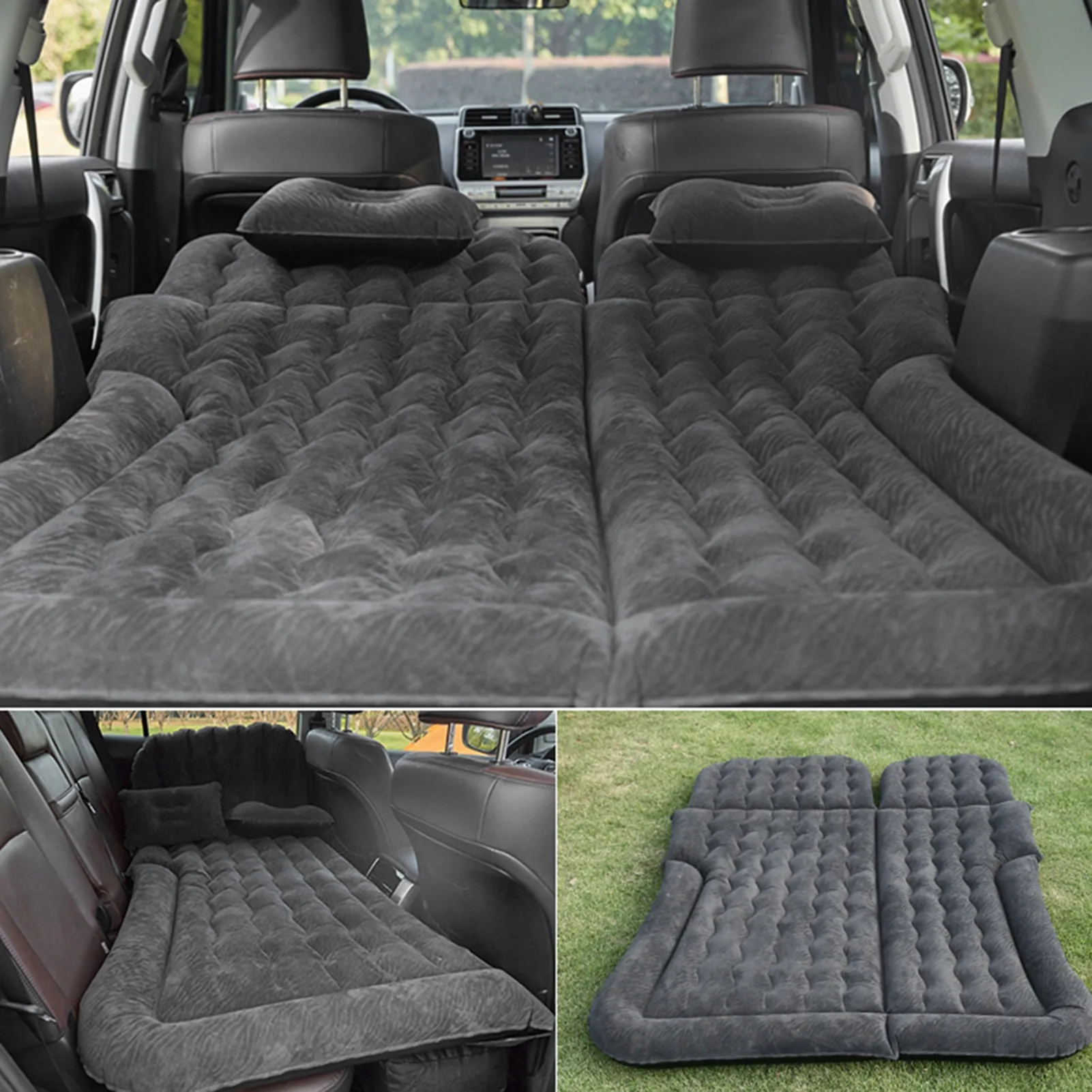 2‑In‑1 Multifunction Inflatable Travel Mattress PVC Flocking Soft Sleeping Rest Cushion for Car SUV Car Inflatable Bed