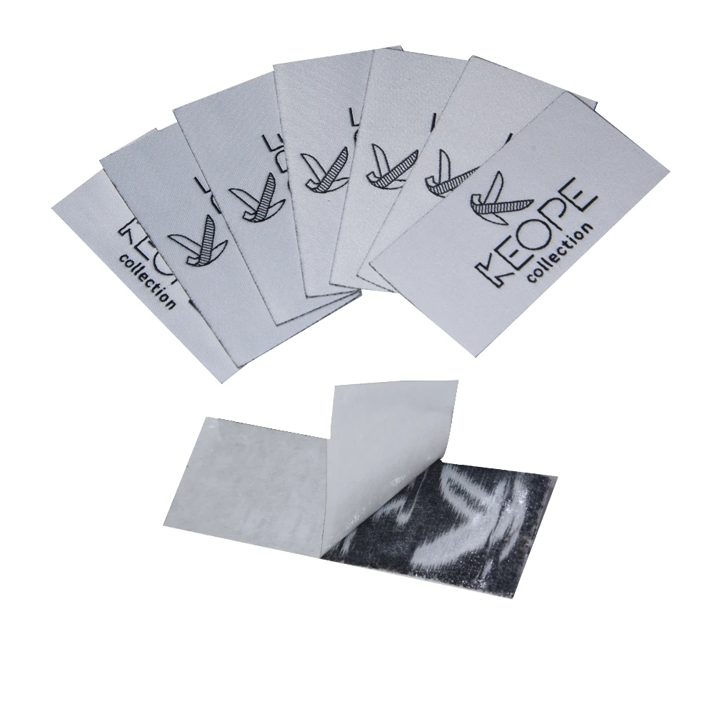

500Pcs Costom Cotton and Adhesive Clothing Label Stickers For Precut polyester Fabric Woven Garment Tags