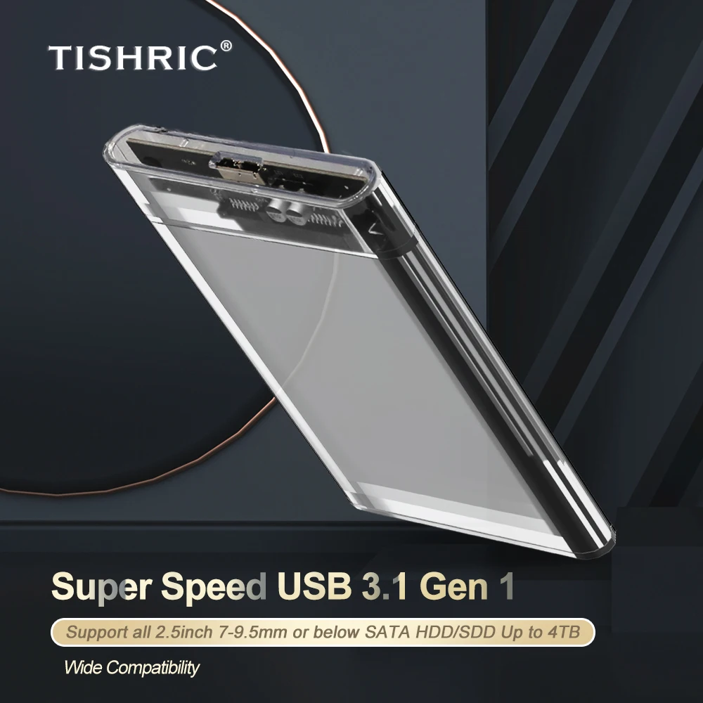 TISHRIC External SATA HDD Case USB 3 Hard Drive Enclosure for HDD/SDD up to 6GB