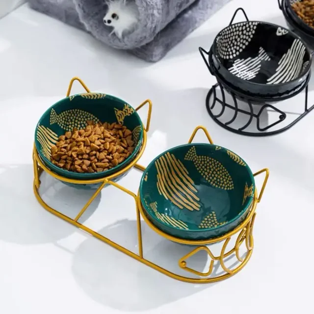 Cat Double Bowl миска складнаCute High-Leg Ceramic  Oblique Mouth Protect Cervical Spine Prevent Overturning Food Water Fxed Pet 4