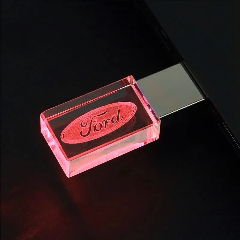 

Crystal Car Logo USB Flash Drive 32GB Free Custom LOGO Volume Sales Personalized With Designs Pen Drive Memory Stick U Disk 16GB