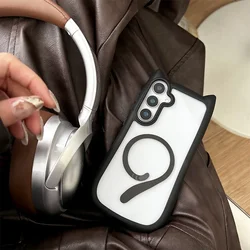 Cute Cat Ear Transparent Magnetic Charging Case with Soft Border for Samsung S26edge (Black)