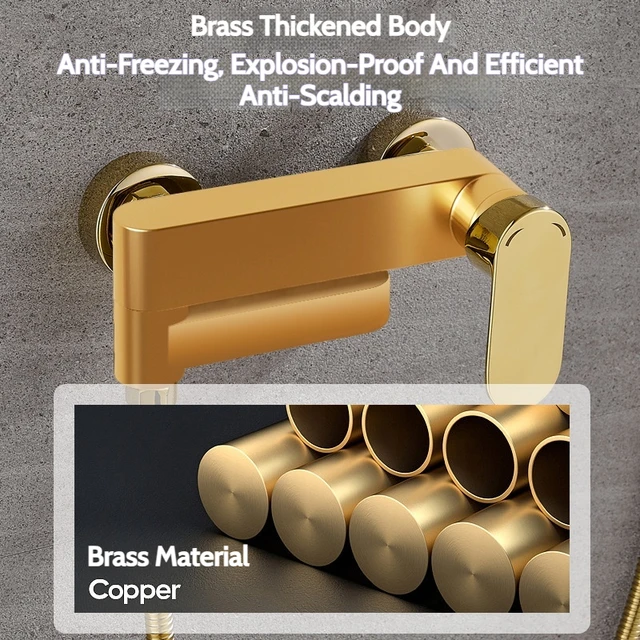 Modern Style Luxury Gold 2-Function Wall Mounted Shower Faucet Set Rotation Brass Shower Faucet Set Single Handle Shower System 4