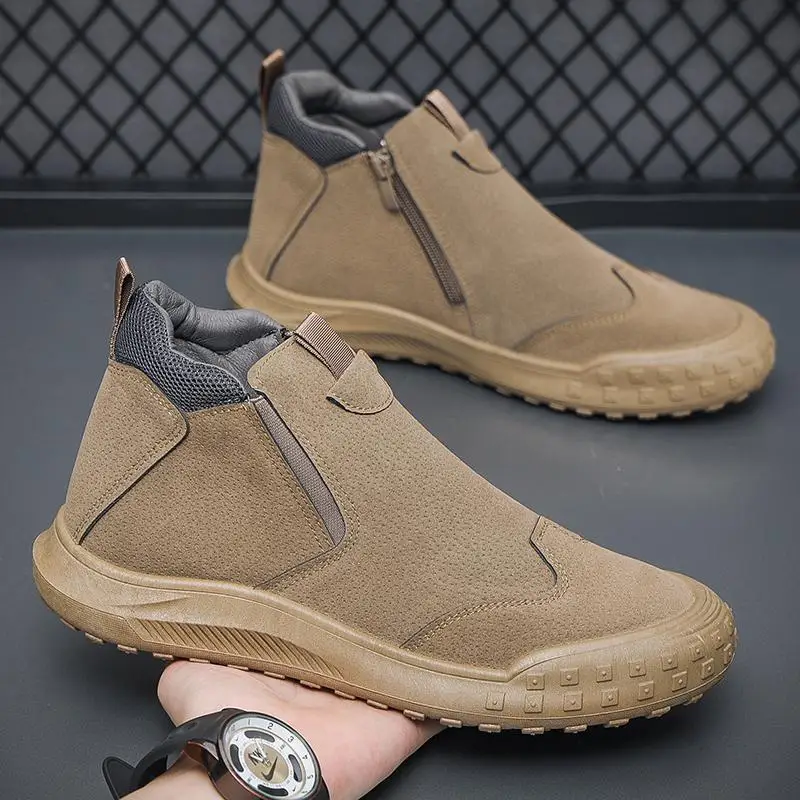 

Мужские осенние высокие спортивные рабочие ботинки в британском стиле, новинка 2023, мужские мотоциклетные кожаные ботинки для мальчиков