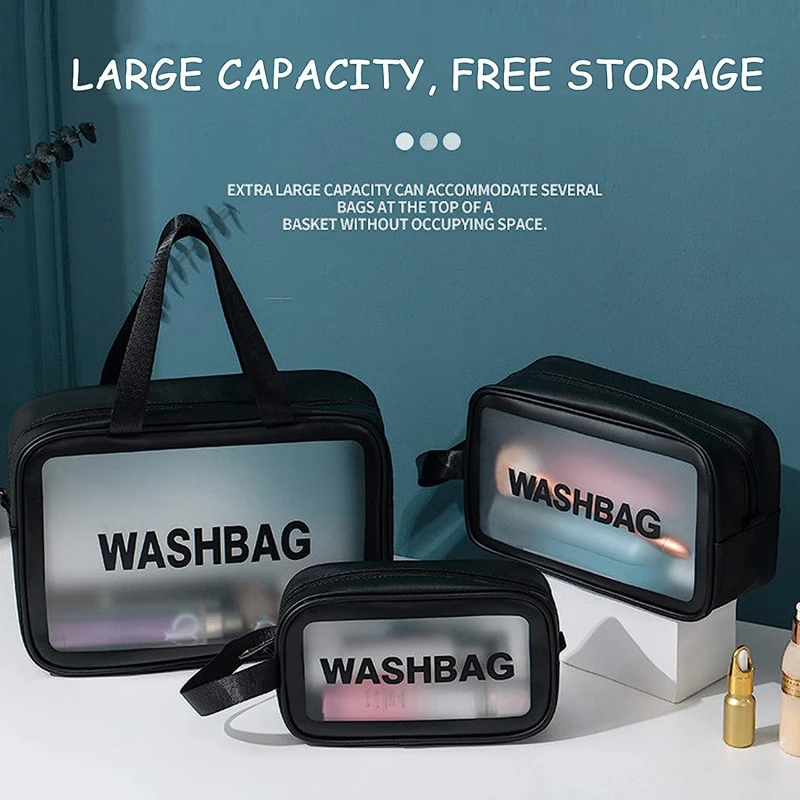 3PCS/SET PVC Waterproof Transparent Cosmetic Bag Wash Bath Storage Bag Travel Multi-function Storage Bag Cosmetic Handbag 4