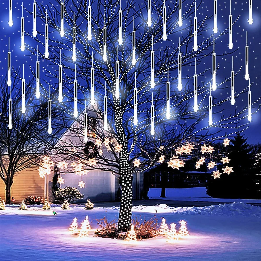 Christmas Lights Outdoor Tree Snowfall Led Dripping Icicle Light 16tubes Shooting Star Lights Meteor Shower Falling Rain Lights - Holiday - AliExpress