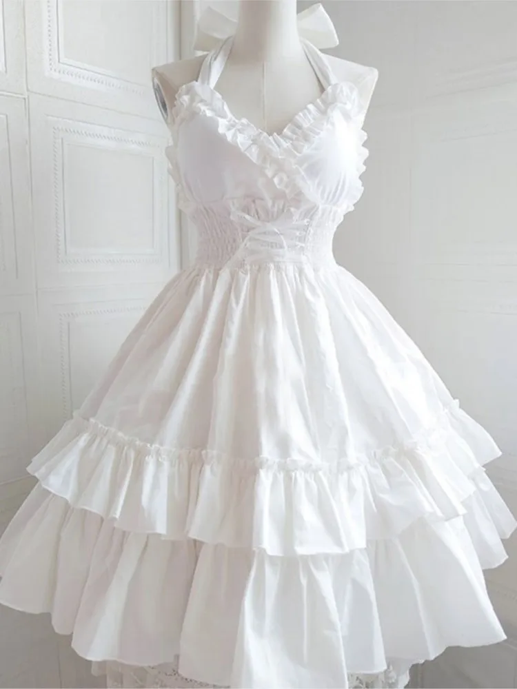 Summer Classical Elegant Lolita Suspender Dress Solid Kawaii Retro Soft Girl Tea Party JSK