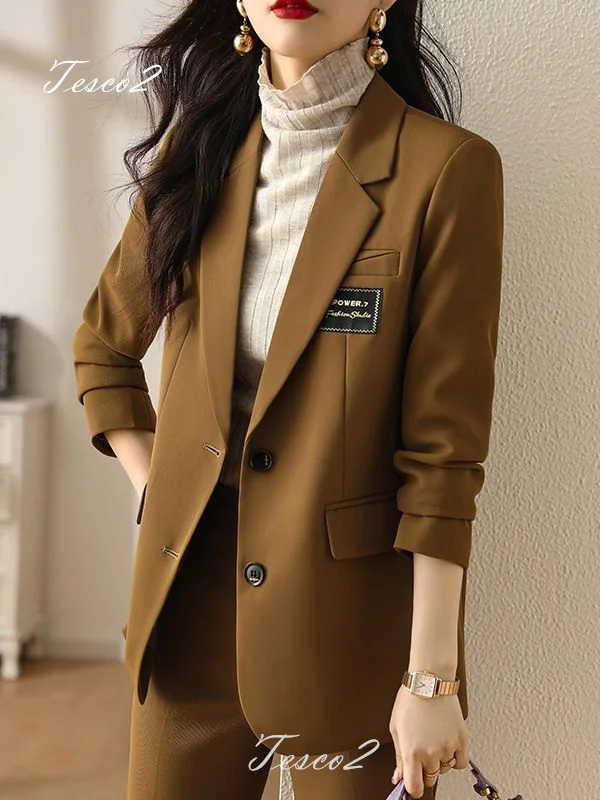 Tesco Office Lady Suit Sets Women's Casual Pantsuit Long Sleeve Blazer+Trousers Green Slim Jacket Outfits 2 Piece