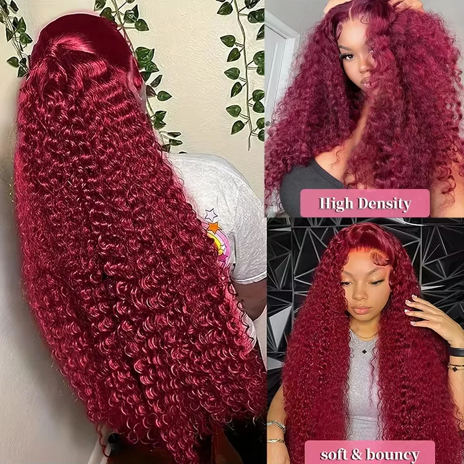 99J Deep Wave Burgundy 13x6 HD Lace Frontal Wig Water Wave 13x4 Red Remy Curly Human Hair Wig Pre Plucked Burmese Colored Hair 2
