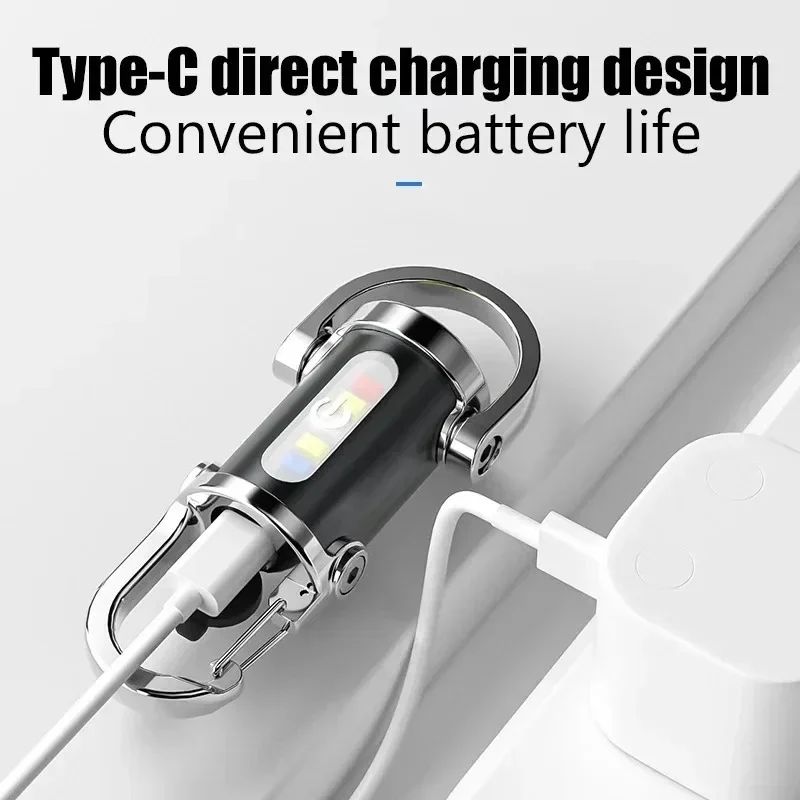 New COB LED Flashlight Keychain USB Rechargeable Waterproof Portable Camping Lantern for Stroller/Walking/Camping /Riding