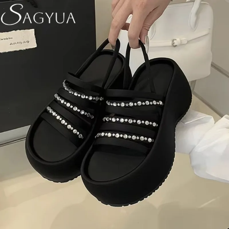 Platform Crystal Women's Sandals High Heels Luxury Shoes Summer Slippers Fashion Open Toe Shoes Slingback Woman Zapatillas