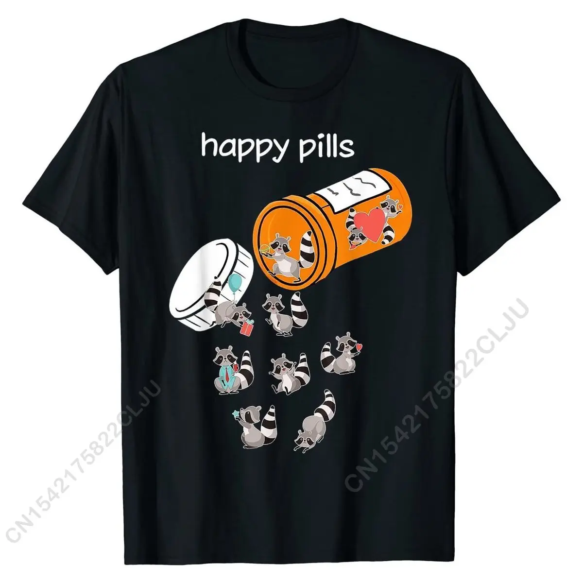 Happy Pillole Raccoon Tshirt - Funny Raccoon Lover Gift Summer T Shirt Uomo Top Shirt Per Studenti Ultime Magliette Stampate In Cotone