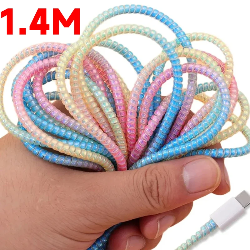 

1.4m Color Phone Wire Cord Rope Protector Anti-break Spring Protection Rope for USB Charging Cable Earphone Data Bobbin Winder