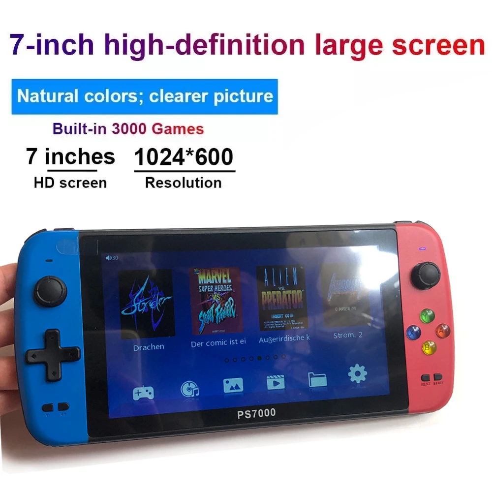 Console Di Gioco Portatile Ps7000 7 Pollici Quad-Core A7 1.3Ghz Hd Schermo Lcd 6000 + Giochi Retro Konsole Lettore Di Giochi Portatile Per Psp