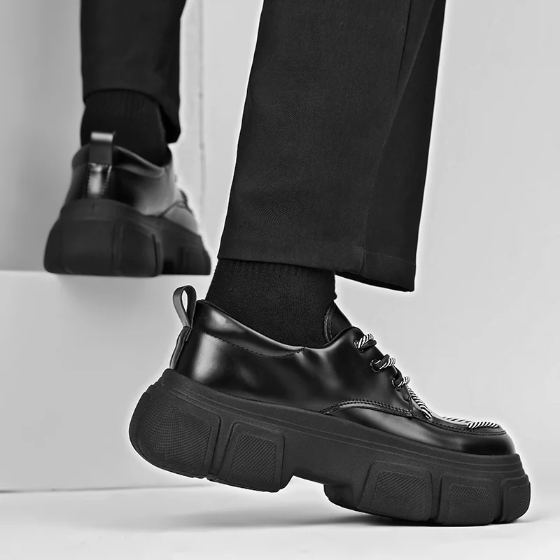 Men Platform Shoes Casual Business Leather Shoes Flats Sneakers Personalized Design Thick Sole British
