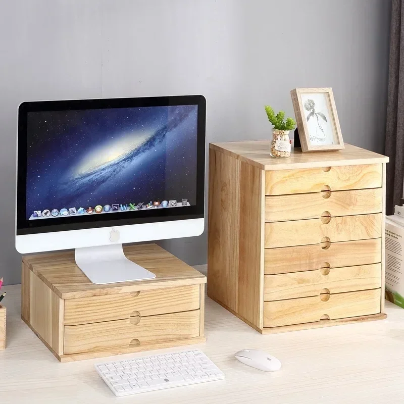 Desktop Storage Box &ndash; Wooden Drawer Organizer, Lipstick and File Storage, Desk Cabinet, Monitor Stand Increase Rack