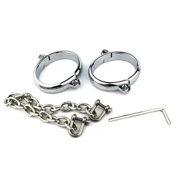 Stainless Steel Wrist Handcuffs Ankle Cuffs with Chain Neck Collar Bdsm Bondage Restraints Shackle Adult Sex Toys for Women Men 4
