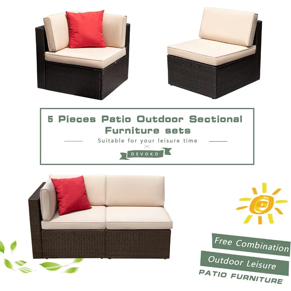 Patio Furniture Sofa Sets Outdoor All-Weather Sectional Corner and Armless Sofa ( 2 PCS Patio Sofa Set) 6