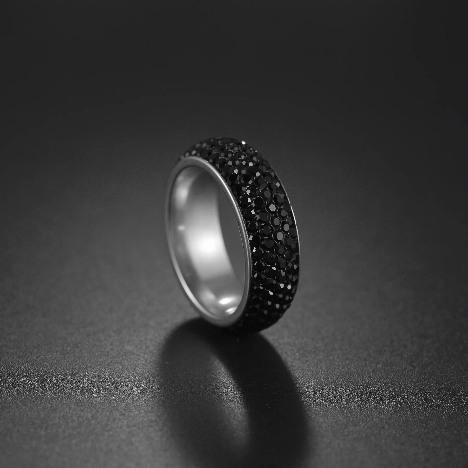 Full 5 Row Black Crystal Ring For Women Stainless Steel Wedding Rings Fashion Jewelry Aniversary Zircon,wedding rings,womens ring,finger rings,jewelry rings,ring jewelry