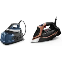 Rowenta Perfect Pro Stainless Steel Soleplate Steam Station, Blue & Steam Force Pro Stainless Steel Soleplate Steam Iron 1