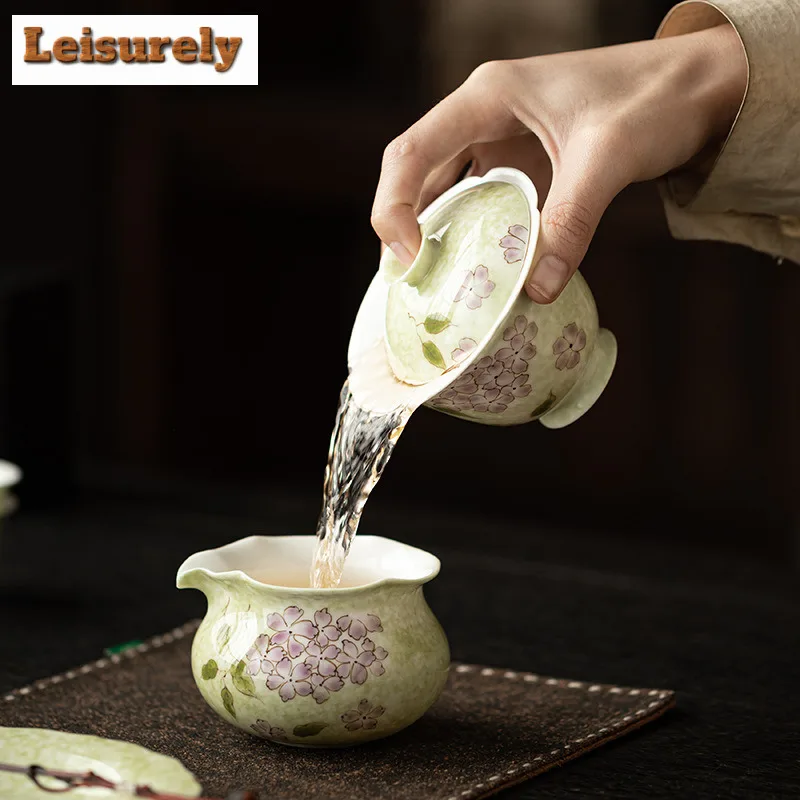 Hand-painted Hydrangea Gaiwan Vintage Tea Tureen Tea Bowl with Lid Kit Tea Maker Cover Bowl Tea Ceremony Accessories Ornaments