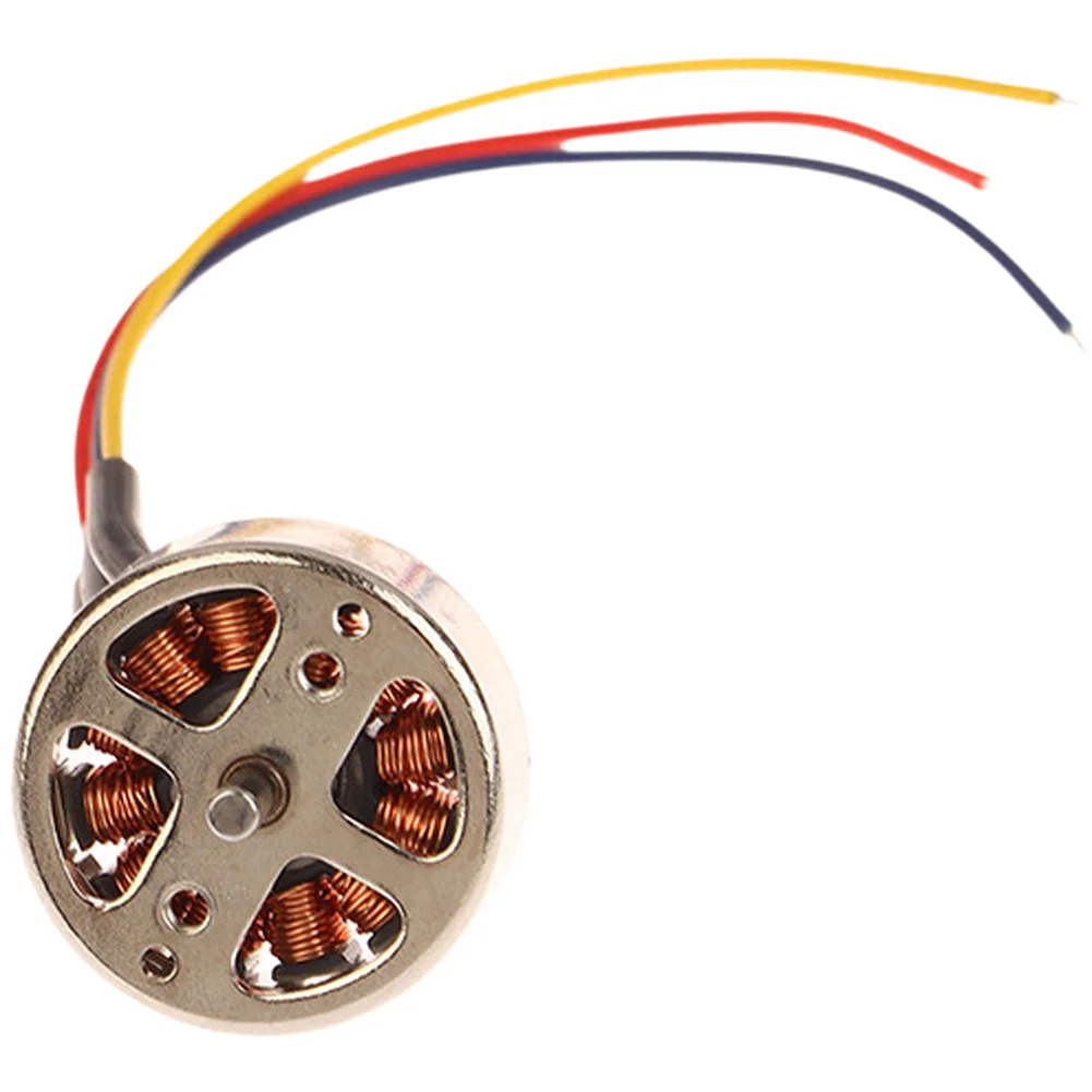 Moteur sans balais 1503 1504 2000KV 2800KV argenté avec fils de connexion, posé sur fond noir.
