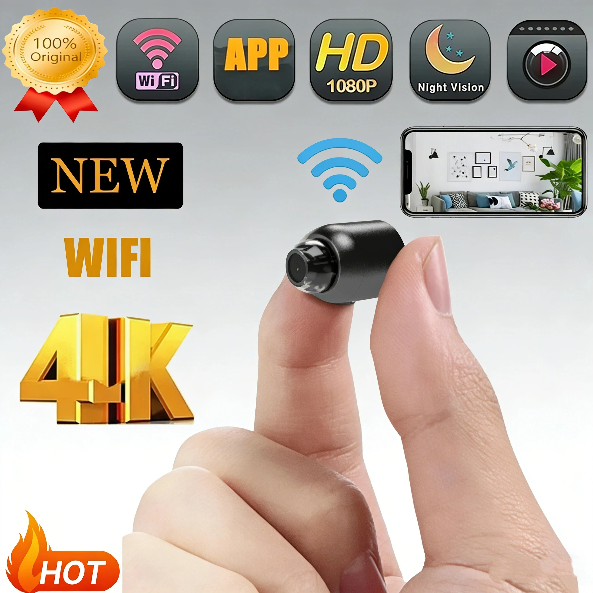Cámara Inalámbrica 4K de Vigilancia y Seguridad con Visión Nocturna, Detección de Movimiento, Mini Cámara, Monitor, Hogar Inteligente, Novedad 2026