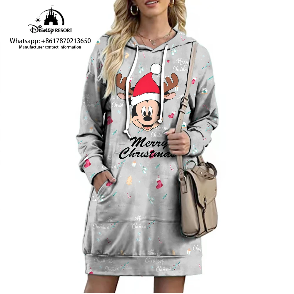 

Women's hoodie pattern dress 2022 Autumn minnie 3D prints a long shirt, with a hat -leisure sweater top lady