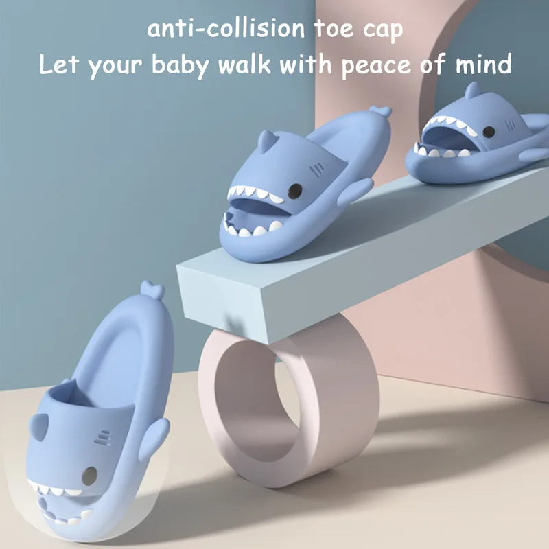 LItfun Cartoon Shark Slippers Girls And Boys House Flat Sandals Thick Sole Beach Slides Lovely  Children Fashion Shark Sandals 5