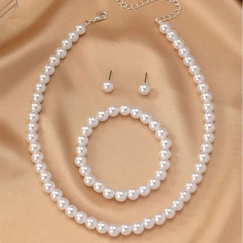 Imitation Pearl Necklace Women Elegant Jewelry Set Necklaces Bracelet Earrings for Ladies Party Fashion Accessories Adult Gifts - Image 3