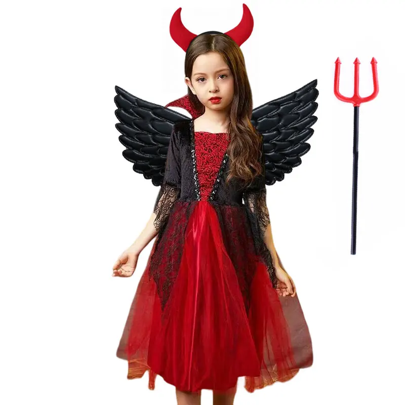 Disfraz De Vampiresa Para Niña - Halloween, Carnaval, Incluye Vestido Y Collar, Tallas S A XL (4-14 Años)