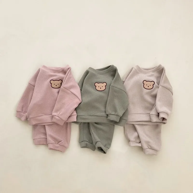 

0-3Yrs 2Pcs Kids Little Bear Clothes Girls Long Sleeve T-shirts Tops Pants Spring Autumn Baby Boys Loose Clothing Suits