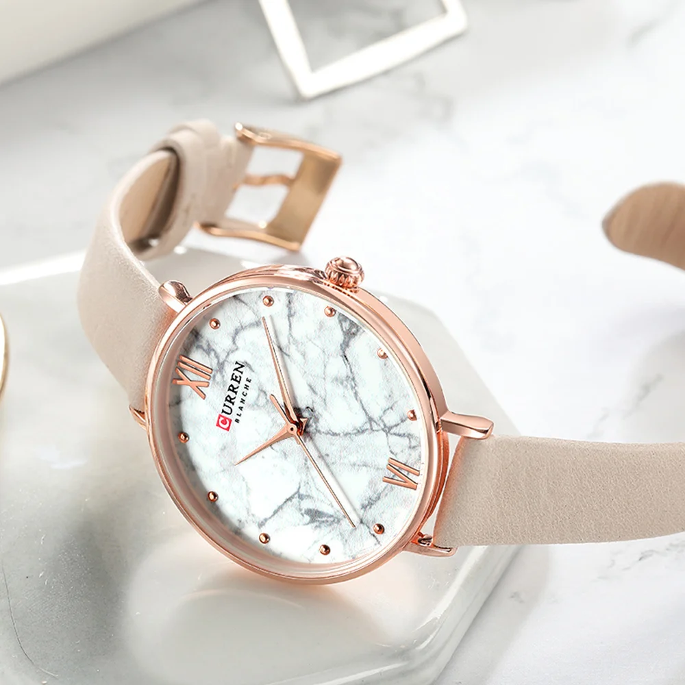Quartz Watch Casual Women's Watch Fashion Marble Texture Dial With Soft Leather Strap Watch Women's Simulated Quartz Watch 9045
