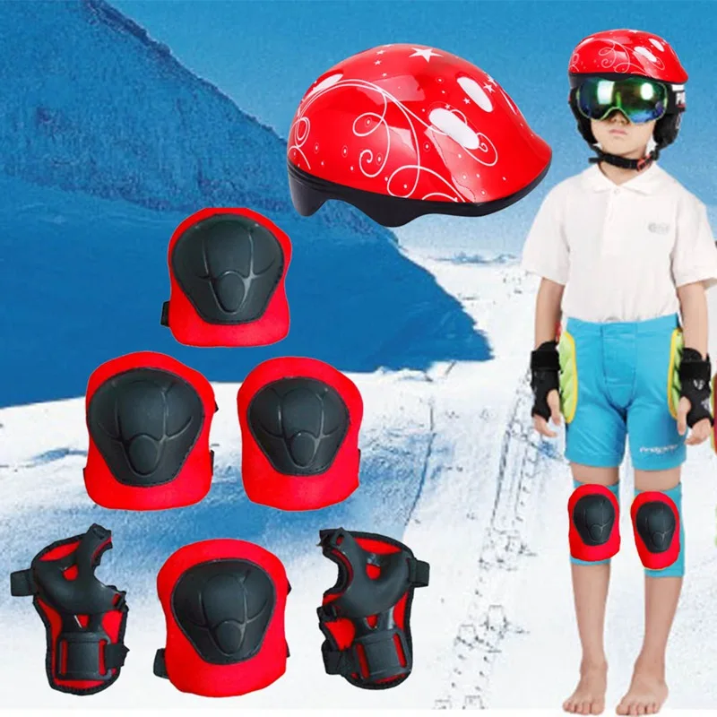 Elbow Pads 7PCS Children's skating protection equipment set 1 helmet + 2 knee pads + 2 elbow pads hand pad skating equipment