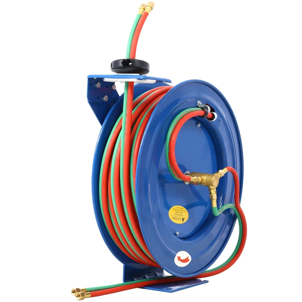 Welding Hose Reel Retractable 1/4 Inch x 100 Foot Twin Oxygen Acetylene Rubber Hoses