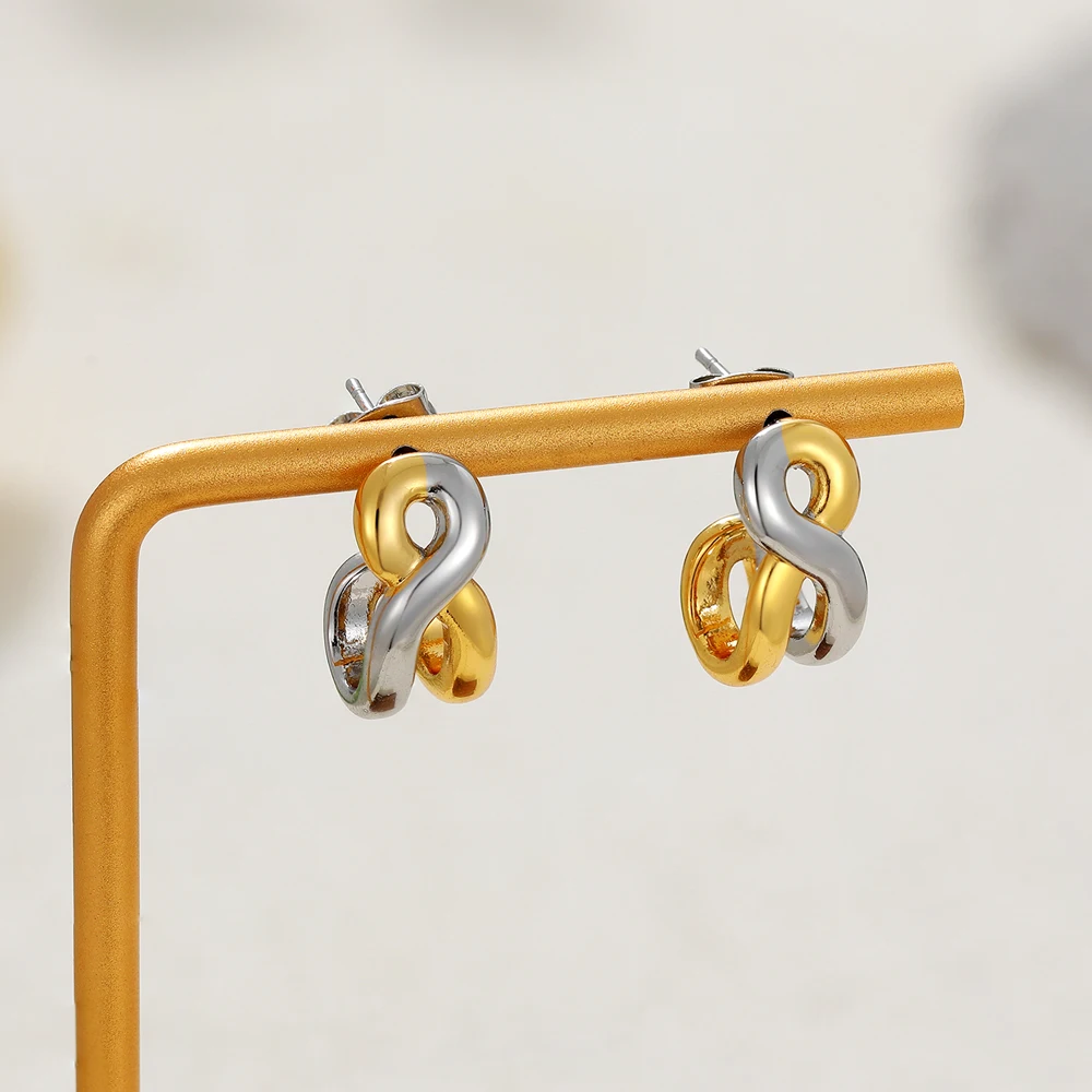 2026 Classic New Twisted Ripple Gold&silver Two-tone Huggie Hoop Earrings Geometric Spiral Lightweight Stainless Steel Jewelry