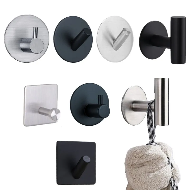 Towel hooks Bathroom Stainless Steel Towel Hook Self Adhesive Wall Coat Rack Key Holder Rack Towel Hooks Clothes Hanging Hooks